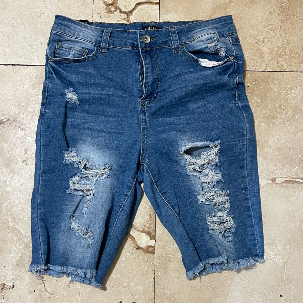 Distressed Blue Jean Shorts
